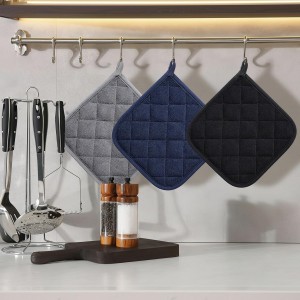 6 PCS Cotton Pot Holders for Kitchen Heat Resistant Hot Pads Square Potholders Set Oven Mitts Trivets Black Blue Grey Kitchen Accessories