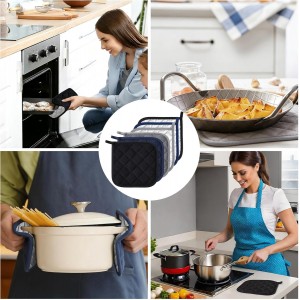 6 PCS Cotton Pot Holders for Kitchen Heat Resistant Hot Pads Square Potholders Set Oven Mitts Trivets Black Blue Grey Kitchen Accessories