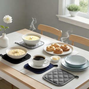 6 PCS Cotton Pot Holders for Kitchen Heat Resistant Hot Pads Square Potholders Set Oven Mitts Trivets Black Blue Grey Kitchen Accessories