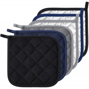 6 PCS Cotton Pot Holders for Kitchen Heat Resistant Hot Pads Square Potholders Set Oven Mitts Trivets Black Blue Grey Kitchen Accessories