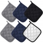 6 PCS Cotton Pot Holders for Kitchen Heat Resistant Hot Pads Square Potholders Set Oven Mitts Trivets Black Blue Grey Kitchen Accessories