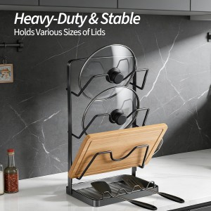 Pot Lid Organizer Rack 3 Tier, Stainless Steel Pot Lid Holder for Countertop & Wall Mount, Multifunctional Pan Cover & Cutting Board Stand with Removable Drip Tray and Spoon Rest, Rustproof