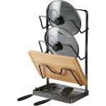 Pot Lid Organizer Rack 3 Tier, Stainless Steel Pot Lid Holder for Countertop & Wall Mount, Multifunctional Pan Cover & Cutting Board Stand with Removable Drip Tray and Spoon Rest, Rustproof