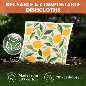 Swedish Dishcloths for Kitchen, 6 Pack Reusable Paper Towels, Biodegradable Swedish Rags Dish Towels, Washable Absorbent Cellulose Sponge Cloths No Odor for Cleaning Home Kitchen