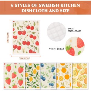 Swedish Dishcloths for Kitchen, 6 Pack Reusable Paper Towels, Biodegradable Swedish Rags Dish Towels, Washable Absorbent Cellulose Sponge Cloths No Odor for Cleaning Home Kitchen