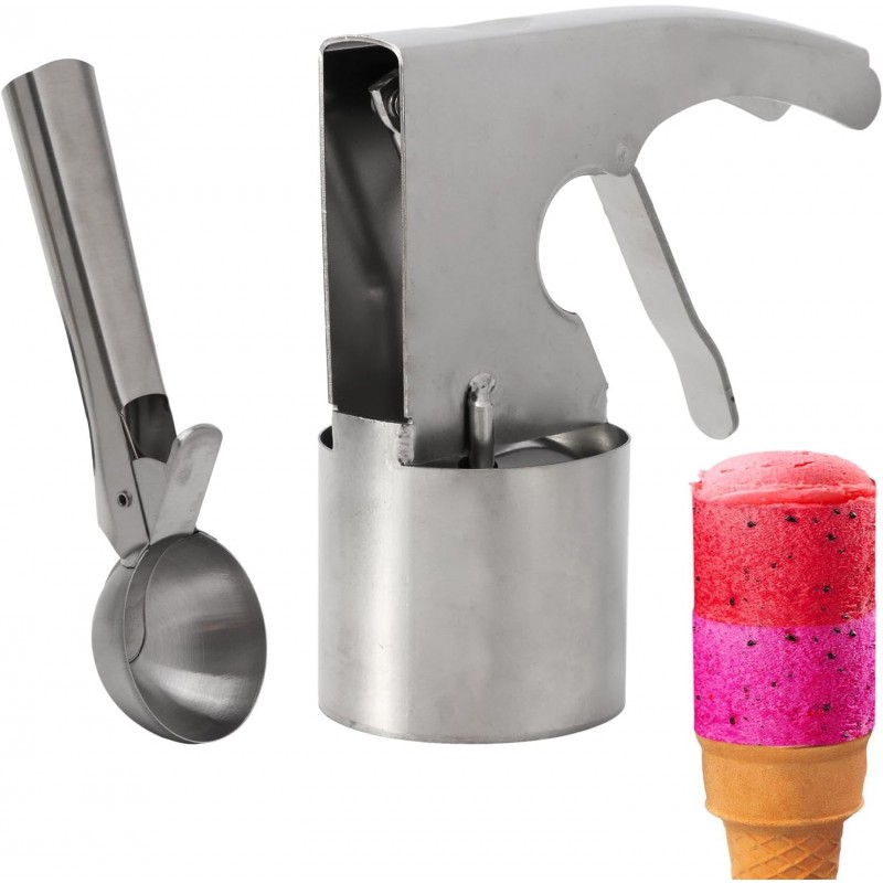 Ice Cream Scoop Set, Stainless Steel Ice Cream Scoop with Trigger Release, Ic-e Crea-m Ball Making Scooper Old Time Cylindrical Scooper for Fruits Mashed Potatoes(COLOR:Silver)