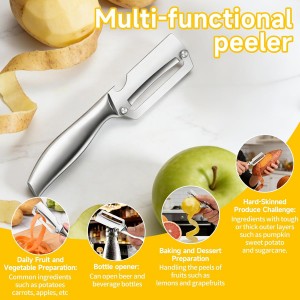 Multi-Functional Vegetable Peeler for Kitchen, Fruit Peeling Knife，stainless steel sharp blade with bottle opener, suitable for fruits and vegetables, pumpkin, sugar cane. (Stainless steel handle)