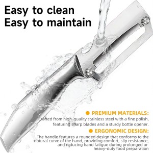 Multi-Functional Vegetable Peeler for Kitchen, Fruit Peeling Knife，stainless steel sharp blade with bottle opener, suitable for fruits and vegetables, pumpkin, sugar cane. (Stainless steel handle)