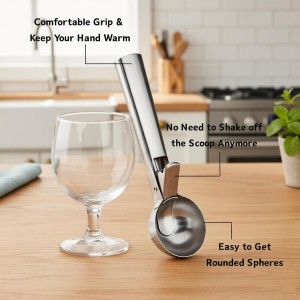 Premium Ice Cream Scoop with Trigger Ice Cream Scooper Stainless Steel, Heavy Duty Metal Icecream Scoop Spoon Dishwasher Safe, Perfect for Frozen Yogurt, Gelatos, Sundaes, Silver Large