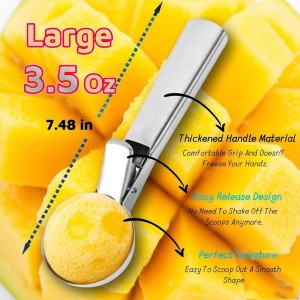 Premium Ice Cream Scoop with Trigger Ice Cream Scooper Stainless Steel, Heavy Duty Metal Icecream Scoop Spoon Dishwasher Safe, Perfect for Frozen Yogurt, Gelatos, Sundaes, Silver Large