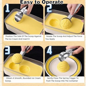 Premium Ice Cream Scoop with Trigger Ice Cream Scooper Stainless Steel, Heavy Duty Metal Icecream Scoop Spoon Dishwasher Safe, Perfect for Frozen Yogurt, Gelatos, Sundaes, Silver Large