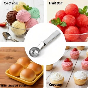 Premium Ice Cream Scoop with Trigger Ice Cream Scooper Stainless Steel, Heavy Duty Metal Icecream Scoop Spoon Dishwasher Safe, Perfect for Frozen Yogurt, Gelatos, Sundaes, Silver Large