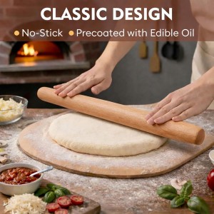 KinShare17-inch Wood Rolling Pin, Non-Stick Rolling Pin for Baking, Natural Beech Solid Wood Dough Roller for Pizza, Fondant, Pie, Cookie, Pastry, Essential Kitchen Tool
