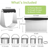 USLAI Biscuit Cutter, Stainless Steel Round Cookie Cutter Set, with Bench Scraper & Pastry Blender, Professional Kitchen Baking Dough Tools (3-Piece/Set)