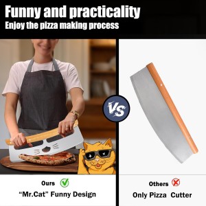 Pizza Cutter Rocker: 14-Inch, More Efficient than a Pizza Cutter Wheel - Fun Pizza Slicer Consists of Stainless Steel and Wooden Handle,Comes with Protective Blade Guard - Pizza Gifts for Men.