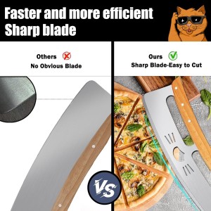 Pizza Cutter Rocker: 14-Inch, More Efficient than a Pizza Cutter Wheel - Fun Pizza Slicer Consists of Stainless Steel and Wooden Handle,Comes with Protective Blade Guard - Pizza Gifts for Men.