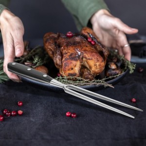 Stainless Steel Meat Carving Fork Long Handle Black Cooking Fork for Bbq Grilling and Camping Kitchen Utensil