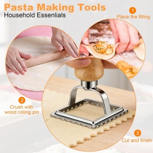 11 Pieces Ravioli Mold Set, Easy-to-Use Ravioli Maker Press with Ravioli Cutter Wheel, Pasta Cutter & Ravioli Making Kit, Wooden Pasta RollerPasta Making Tools for home，pasta lover