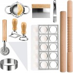 11 Pieces Ravioli Mold Set, Easy-to-Use Ravioli Maker Press with Ravioli Cutter Wheel, Pasta Cutter & Ravioli Making Kit, Wooden Pasta RollerPasta Making Tools for home，pasta lover