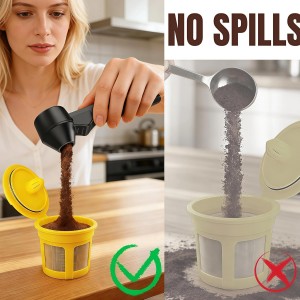 Coffee Scoop With Funnel – Mess-Free 2 Tbsp Measuring Spoon for Reusable K Cups, Protein Powder & Dry Ingredients | Flip & Pour Design, Dishwasher Safe