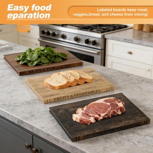 Book Cutting Board Set，100% Acacia Wood，Each Set Comprises Three Pieces, Including a Wooden Stand.Cheese, Bread and Grilled Meat Display