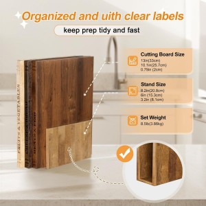 Book Cutting Board Set，100% Acacia Wood，Each Set Comprises Three Pieces, Including a Wooden Stand.Cheese, Bread and Grilled Meat Display