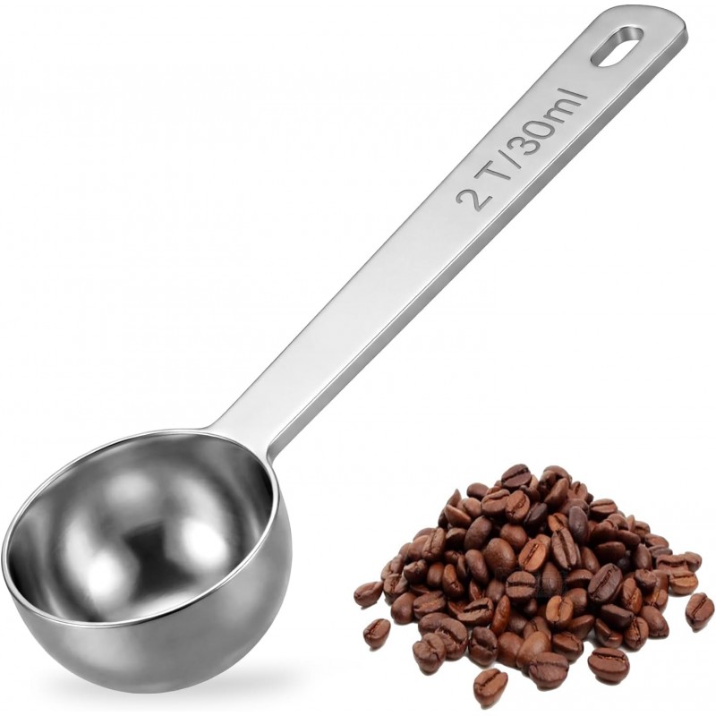 304 Stainless Steel Coffee Scoop 2 Tablespoon Coffee Scoop for Ground Coffees Measuring Spoon with 4.3in Long Handle Tablespoon Scooper for Coffeebeans, Espresso, Tea, Sugar