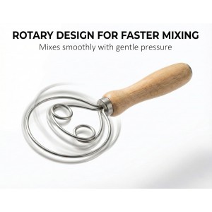 Danish Dough Whisk for Sourdough Bread, Bread Dough Whisk with Stainless Steel Loop and Ergonomic Wooden Handle, Dutch Whisk Mixing Tool for No-Knead Bread, Pizza Dough and Artisan Baking