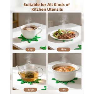 Silicone trivet tree Placemats, Tree Trivet Set-6pcs Trivets for HotDishes with Stand, Wooden-Style Tree Trivet Look, Non-Slip Washable Trivet, Trivets with RGB Light, Tree Pot Holder for Various dish