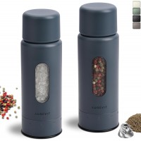 Salt And Pepper Grinder Set Manual, Salt And Pepper Mill With Ceramic/Stainless Steel Core, External Adjustable Coarseness, Refillable, Durable (2 Packs, Blue-Grey)