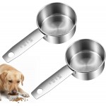 2 Pcs 1/4 Cup Scoop, 1/4 Cup Measuring Scoop, 60 ml Stainless Steel Half Cups Dog Food Measuring Scoops for Feeding Pet, Cat, Dogs, Rabbit, Bird, Wet and Dry Ingredients, Dishwasher Safe