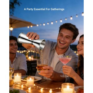 Cocktail Jigger Set 1oz/2oz, Double Sided Stainless Steel Measuring Cups, Shot Measure Tool for Bartending, Home Bar & Mixed Drinks, Silver 2 Pack