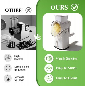 Cheese Grater Hand Crank with Integrated Storage Room, 5 Blades Cheese Grater Rotary with Handle, Potato Shredder, Kitchen Shredder for Vegetable, Fruit, Nut, Non-Slip Suction Base