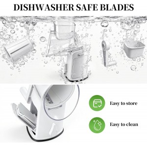 Cheese Grater Hand Crank with Integrated Storage Room, 5 Blades Cheese Grater Rotary with Handle, Potato Shredder, Kitchen Shredder for Vegetable, Fruit, Nut, Non-Slip Suction Base