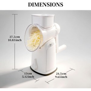 Cheese Grater Hand Crank with Integrated Storage Room, 5 Blades Cheese Grater Rotary with Handle, Potato Shredder, Kitchen Shredder for Vegetable, Fruit, Nut, Non-Slip Suction Base