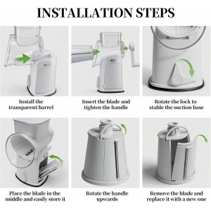 Cheese Grater Hand Crank with Integrated Storage Room, 5 Blades Cheese Grater Rotary with Handle, Potato Shredder, Kitchen Shredder for Vegetable, Fruit, Nut, Non-Slip Suction Base