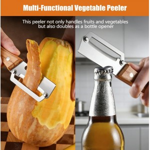 zxbaers 2PCS Multi-Functional Vegetable Peeler for Kitchen, Stainless Steel Vegetable Peelers with Wooden Handle and Bottle Opener, Peelers for Kitchen, for Fruit Pumpkin Papaya Potato Carrot Apple