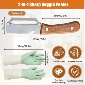 zxbaers 2PCS Multi-Functional Vegetable Peeler for Kitchen, Stainless Steel Vegetable Peelers with Wooden Handle and Bottle Opener, Peelers for Kitchen, for Fruit Pumpkin Papaya Potato Carrot Apple