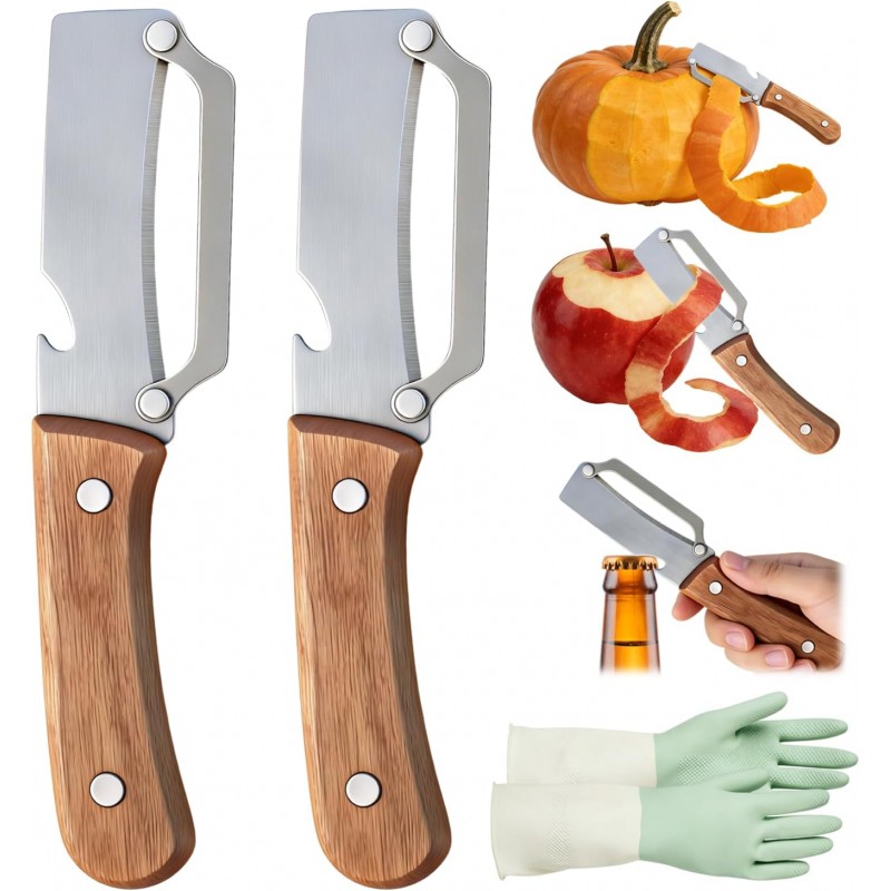 zxbaers 2PCS Multi-Functional Vegetable Peeler for Kitchen, Stainless Steel Vegetable Peelers with Wooden Handle and Bottle Opener, Peelers for Kitchen, for Fruit Pumpkin Papaya Potato Carrot Apple
