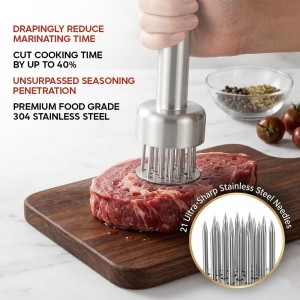 Stainless Steel Meat Tenderizer Tool with 21 Sharp Needles – Blade Tenderizer for Chicken, Beef, Steak – Heavy Duty Meat Pounder Hammer, Easy Grip Kitchen Gadget for Cooking & Chef Tools