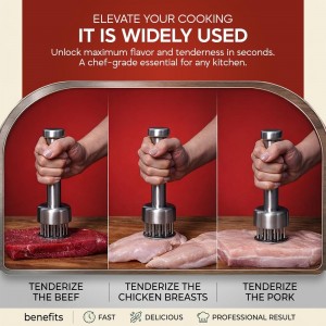 Stainless Steel Meat Tenderizer Tool with 21 Sharp Needles – Blade Tenderizer for Chicken, Beef, Steak – Heavy Duty Meat Pounder Hammer, Easy Grip Kitchen Gadget for Cooking & Chef Tools