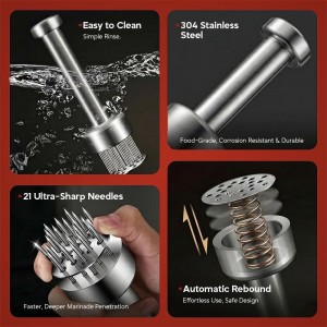 Stainless Steel Meat Tenderizer Tool with 21 Sharp Needles – Blade Tenderizer for Chicken, Beef, Steak – Heavy Duty Meat Pounder Hammer, Easy Grip Kitchen Gadget for Cooking & Chef Tools