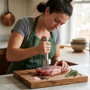 Stainless Steel Meat Tenderizer Tool with 21 Sharp Needles – Blade Tenderizer for Chicken, Beef, Steak – Heavy Duty Meat Pounder Hammer, Easy Grip Kitchen Gadget for Cooking & Chef Tools