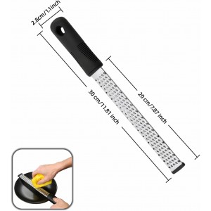 Stainless Steel Lemon Zester Grater with Handle, 12 Inch, Food Grade Kitchen Tool for Cheese, Garlic, Ginger, Chocolate, Citrus