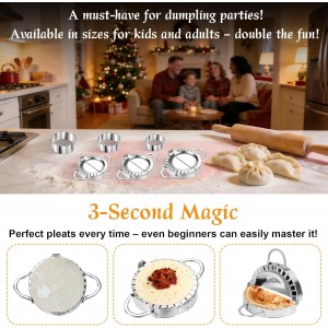 7pcs Stainless Steel Dumpling Maker Set, Include 3 Size Dumpling Press Maker Mold 3 Size Dough Cutter 1 Stuffing Scoop for Jiaozi Empanada Ravioli Pierogi & Hand Pie