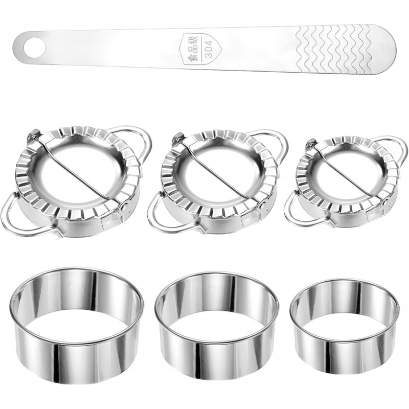 7pcs Stainless Steel Dumpling Maker Set, Include 3 Size Dumpling Press Maker Mold 3 Size Dough Cutter 1 Stuffing Scoop for Jiaozi Empanada Ravioli Pierogi & Hand Pie