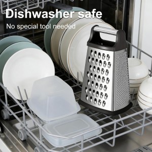 Ourokhome Cheese Grater, Handheld Box Grater with Container & Lid, 4-Sided Stainless Steel for Kitchen, Wavy Julienne, Slicer, Coarse Shred & Fine Zester, Non-Slip Base, Dishwasher Safe, 8 Inch