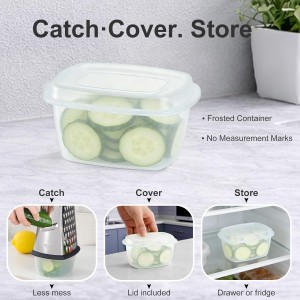 Ourokhome Cheese Grater, Handheld Box Grater with Container & Lid, 4-Sided Stainless Steel for Kitchen, Wavy Julienne, Slicer, Coarse Shred & Fine Zester, Non-Slip Base, Dishwasher Safe, 8 Inch