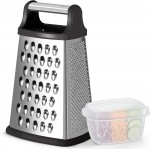 Ourokhome Cheese Grater, Handheld Box Grater with Container & Lid, 4-Sided Stainless Steel for Kitchen, Wavy Julienne, Slicer, Coarse Shred & Fine Zester, Non-Slip Base, Dishwasher Safe, 8 Inch