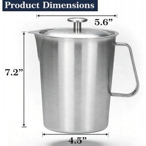 70oz Stainless Steel Measuring Cup with Lid, 2L Metal Pitcher Measuring Cup with Handle, Large Mouth Graduated Beakers, Milk Frothing Jug for Espresso Machines, Latte Art, Iced Tea, Hot/Cold Water
